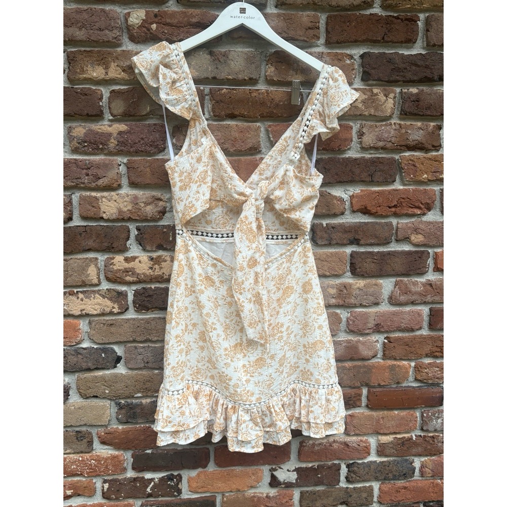 Dress‎ size M Minkpink Womens Orange White Floral Sleeveless Ruffle Mini Dress - Picture 6 of 10